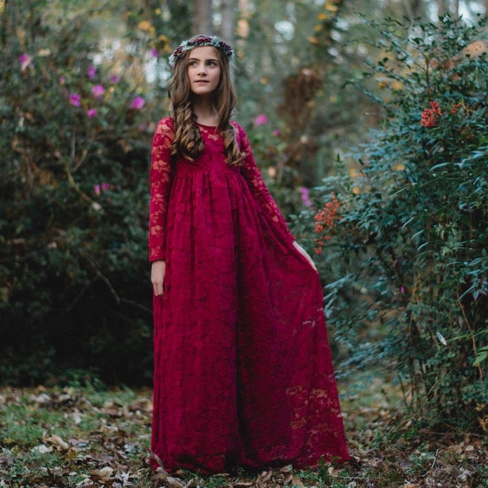 Maroon Lace Maxi Dress